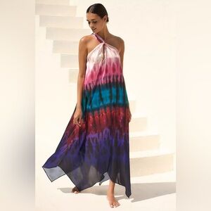 NWT By Anthropologie One-Shoulder Tie Dye Colorful Bobo Flowy Maxi Dress M